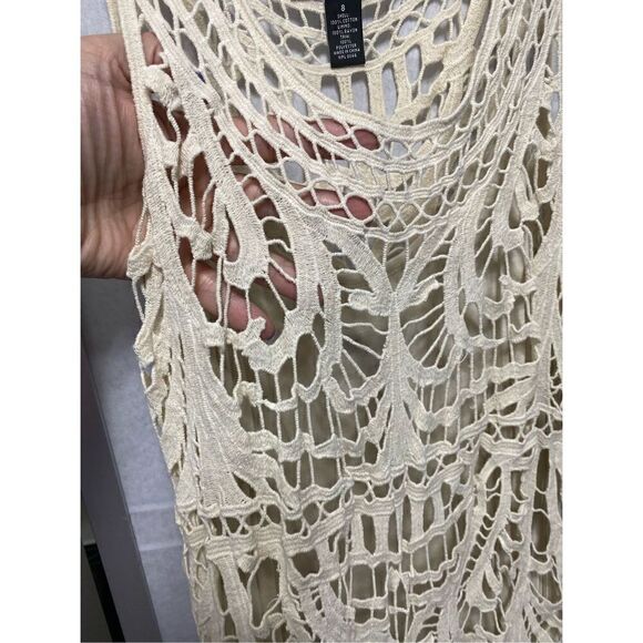 INC NEW $140 Birch Tree Sz 8 Tan Knit Under Slip Fringe Cotton - Picture 4 of 11